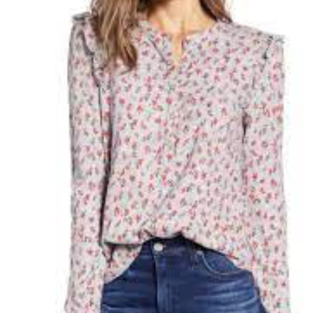 Lucky Brand Floral Ruffle Henley Shirt